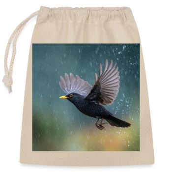 Merle noir sous la pluie Grive noire sous la pluie printanière - Sac cadeau en coton avec cordon (25 x 30 cm) - nature - Devant