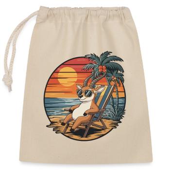 Funny Antelope on Beach Summer Vacation Sunset - Closable cotton gift bag (25x30cm) - nature - Front