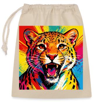 Leopard Pop Art Farbexplosion - Verschließbarer Geschenkbeutel aus Baumwolle (25x30cm) - Natur - Vorne