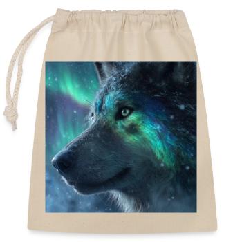 Majestätischer Wolf vor Polarlichtern - Verschließbarer Geschenkbeutel aus Baumwolle (25x30cm) - Natur - Vorne
