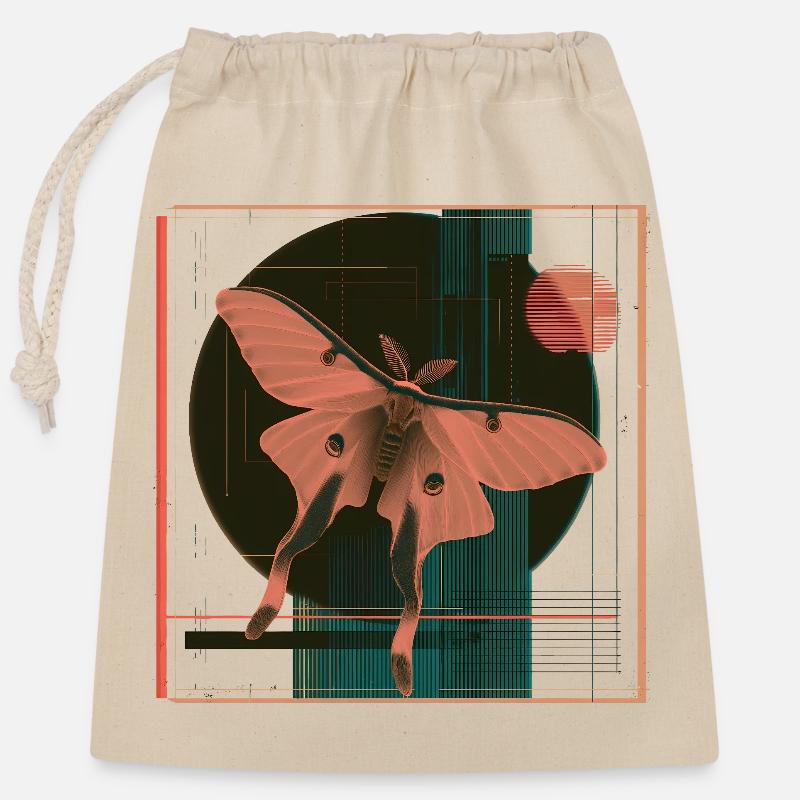 Luna Moth – Geometric Retro Moth Design - Closable cotton gift bag (25x30cm) - nature