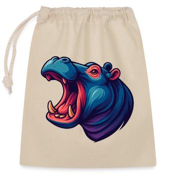 Hippopotame néon avec le museau ouvert - Sac cadeau en coton avec cordon (25 x 30 cm) - nature - Devant