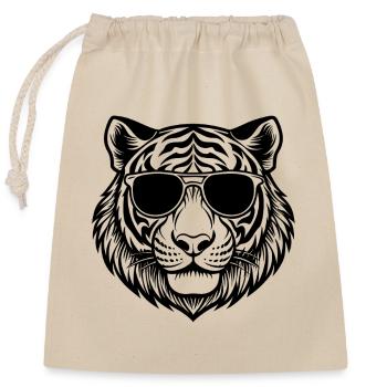Tiger head with sunglasses - Closable cotton gift bag (25x30cm) - nature - Front