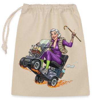 Mamie violette sur un scooter de mobilité de course - Sac cadeau en coton avec cordon (25 x 30 cm) - nature - Devant