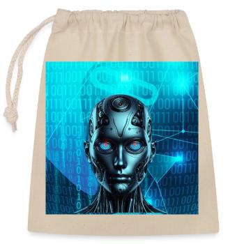 Robot Face - Closable cotton gift bag (25x30cm) - nature - Front