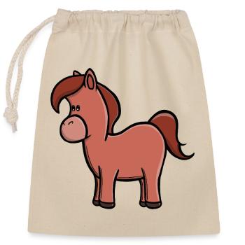 Dessin animé Cheval Brun Kawaii Pony - Sac cadeau en coton avec cordon (25 x 30 cm) - nature - Devant