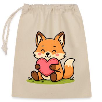 Kuschel-Fuchs mit Herz - Verschließbarer Geschenkbeutel aus Baumwolle (25x30cm) - Natur - Vorne