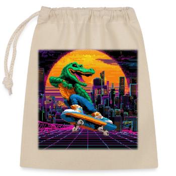 Crocodile Pixel Skating dans le Synthwave rétro des années 80 - Sac cadeau en coton avec cordon (25 x 30 cm) - nature - Devant