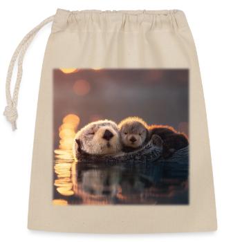 Sea otters and baby otters on the water - Closable cotton gift bag (25x30cm) - nature - Front