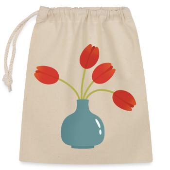 Tulpenexplosion in türkisfarbener Vase - Verschließbarer Geschenkbeutel aus Baumwolle (25x30cm) - Natur - Vorne
