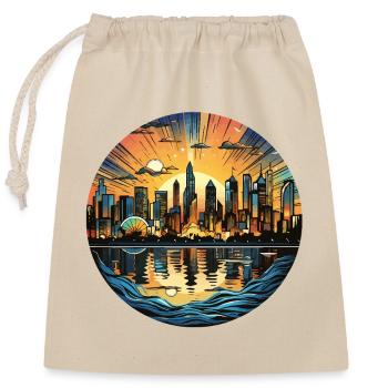 Sonnenuntergangsstadt am Wasser - Verschließbarer Geschenkbeutel aus Baumwolle (25x30cm) - Natur - Vorne