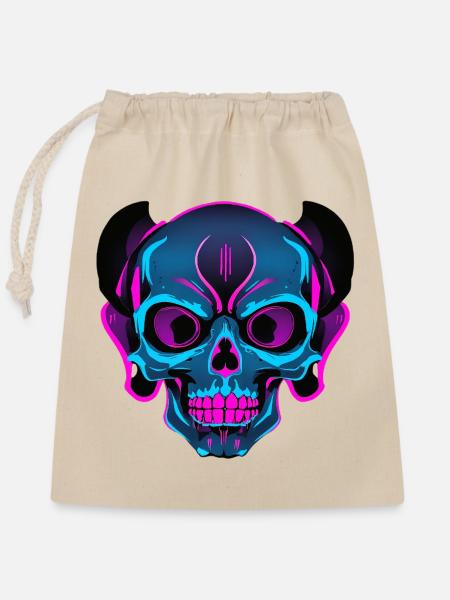 Neon Skull mit Kopfhörern - Verschließbarer Geschenkbeutel aus Baumwolle (25x30cm) - Natur