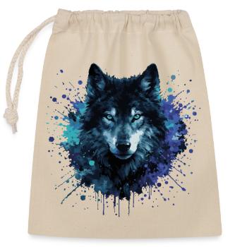Wolf Aquarell – Color Splash - Verschließbarer Geschenkbeutel aus Baumwolle (25x30cm) - Natur - Vorne