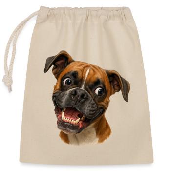 Portrait du Boxer Grin Imprimé - Sac cadeau en coton avec cordon (25 x 30 cm) - nature - Devant