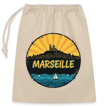 Marseille City Skyline Notre-Dame Retro-Abzeichen - Verschließbarer Geschenkbeutel aus Baumwolle (25x30cm) - Natur - Vorne