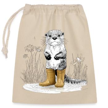 Cute otter with yellow rubber boots - Closable cotton gift bag (25x30cm) - nature - Front