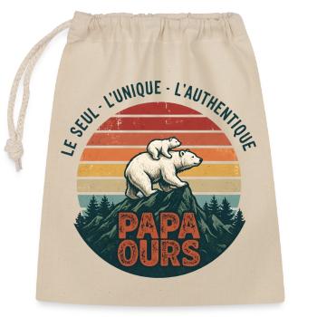 Papa Ours Montagne Retro Soleil - Sac cadeau en coton avec cordon (25 x 30 cm) - nature - Devant