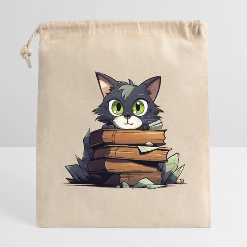 Cat Book Stack Closable cotton gift bag (25x30cm)