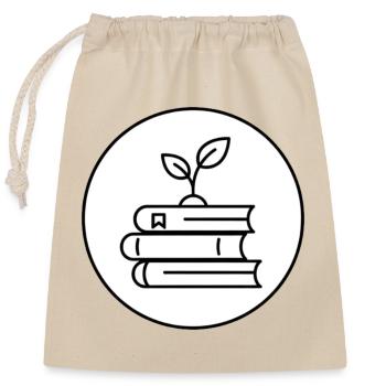 Minimalistischer Bücherstapel mit pflanzlicher gemütlicher Lektüre - Verschließbarer Geschenkbeutel aus Baumwolle (25x30cm) - Natur - Vorne