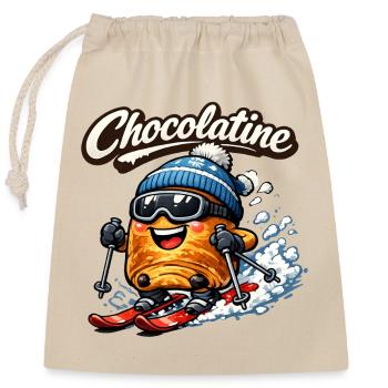 Chocolatine ski - Closable cotton gift bag (25x30cm) - nature - Front