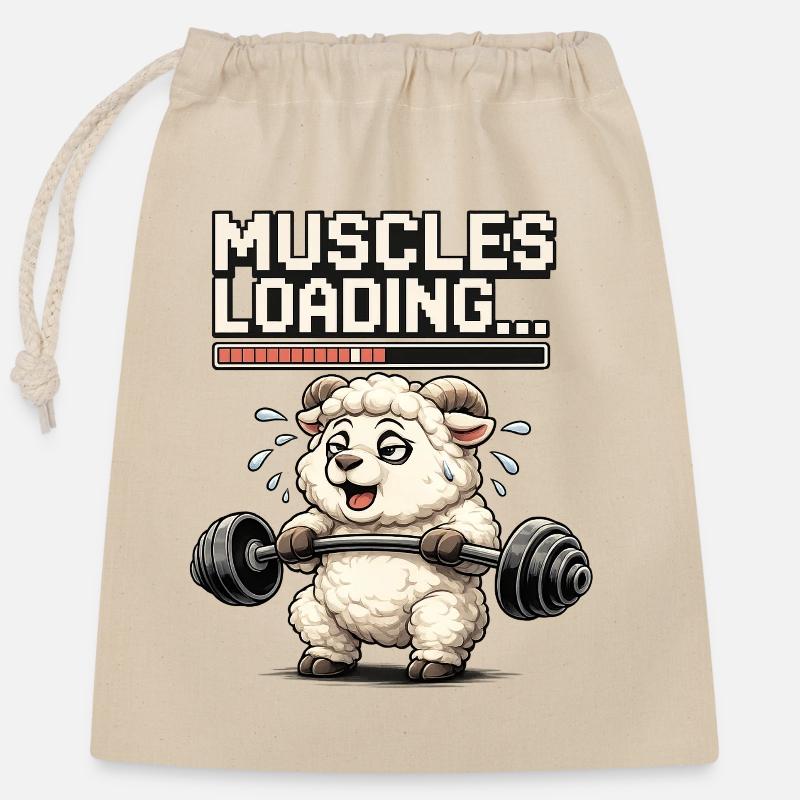 Muskel-Loading Lamm beim Krafttraining - Verschließbarer Geschenkbeutel aus Baumwolle (25x30cm) - Natur