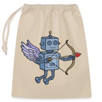Cute Steampunk Robot Cupid with Heart Arrow - Closable cotton gift bag (25x30cm) - nature - Front