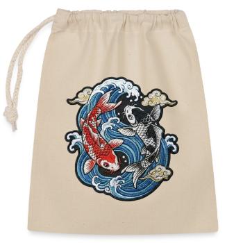 Koi en vagues : Broderie Sereni - Sac cadeau en coton avec cordon (25 x 30 cm) - nature - Devant