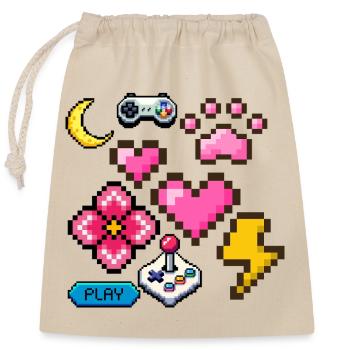 Pixel Game - Closable cotton gift bag (25x30cm) - nature - Front