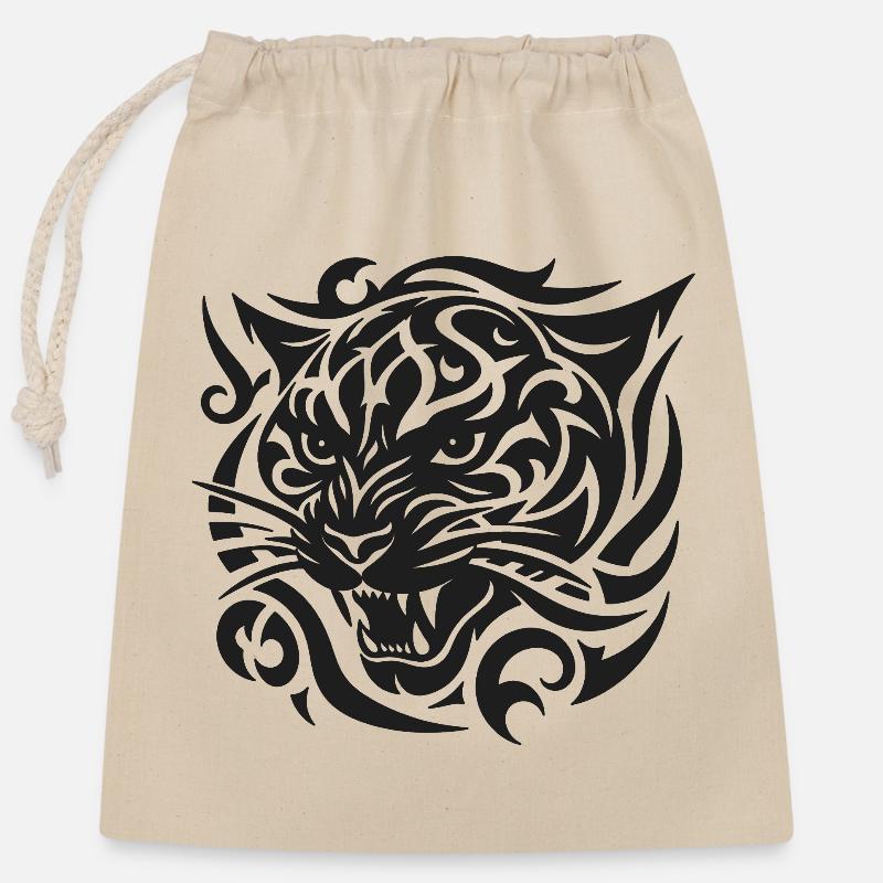 Tiger-Stammesmuster - Verschließbarer Geschenkbeutel aus Baumwolle (25x30cm) - Natur
