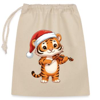 Weihnachts-Tigerkatze spielt Geigenkunst - Verschließbarer Geschenkbeutel aus Baumwolle (25x30cm) - Natur - Vorne
