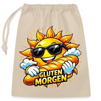 Sonne mit Brot - Gluten Morgen! - Verschließbarer Geschenkbeutel aus Baumwolle (25x30cm) - Natur - Vorne