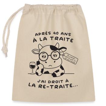 Retraite Humour : Vache Drôle (texte noir) - Sac cadeau en coton avec cordon (25 x 30 cm) - nature - Devant