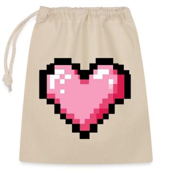 Retro 8-Bit-Pixelherz - Verschließbarer Geschenkbeutel aus Baumwolle (25x30cm) - Natur - Vorne