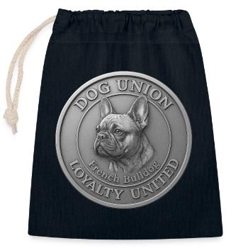Bouledogue Français - Loyalty United - Union des Chiens - Sac cadeau en coton avec cordon (25 x 30 cm) - bleu marine - Devant