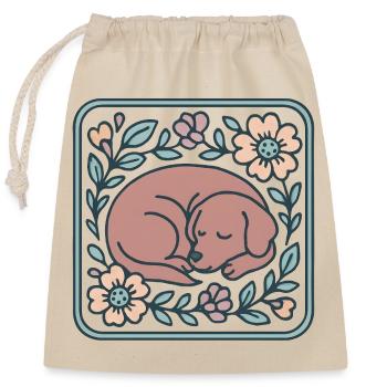 Sleeping dog in flower frame - Closable cotton gift bag (25x30cm) - nature - Front