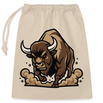 Wild Bison Charge Maskottchen Buffalo - Verschließbarer Geschenkbeutel aus Baumwolle (25x30cm) - Natur - Vorne