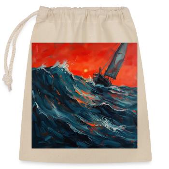 Rotes Abendlicht über Segelboot im Sturm - Verschließbarer Geschenkbeutel aus Baumwolle (25x30cm) - Natur - Vorne