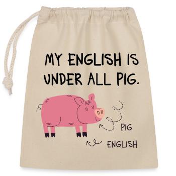 Pig English Cartoon Schwein - Verschließbarer Geschenkbeutel aus Baumwolle (25x30cm) - Natur - Vorne