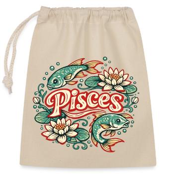 Tatouage vintage de poisson lotus en Poissons - Sac cadeau en coton avec cordon (25 x 30 cm) - nature - Devant