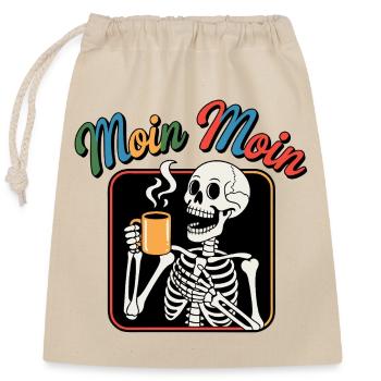 Moin Moin Skelettt Kaffee - Verschließbarer Geschenkbeutel aus Baumwolle (25x30cm) - Natur - Vorne