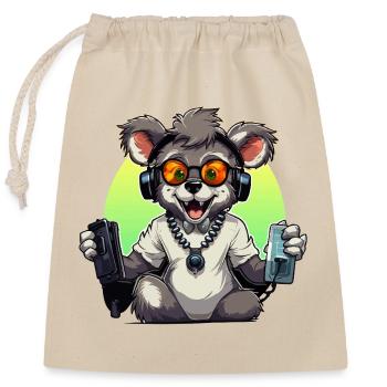 Gamer Koala mit Headset - Verschließbarer Geschenkbeutel aus Baumwolle (25x30cm) - Natur - Vorne
