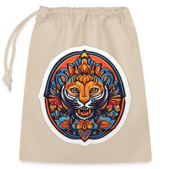 Tigre Mandala Coloré - Sac cadeau en coton avec cordon (25 x 30 cm) - nature - Devant