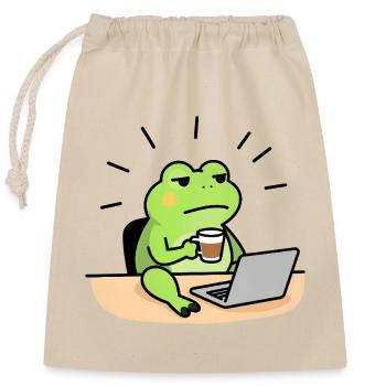 Froschkaffee und Laptop - Verschließbarer Geschenkbeutel aus Baumwolle (25x30cm) - Natur - Vorne