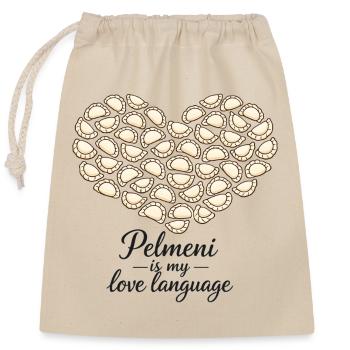 Pelmeni Herz – Pelmeni is my love language - Verschließbarer Geschenkbeutel aus Baumwolle (25x30cm) - Natur - Vorne