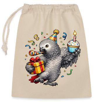 African grey parrot birthday - Closable cotton gift bag (25x30cm) - nature - Front