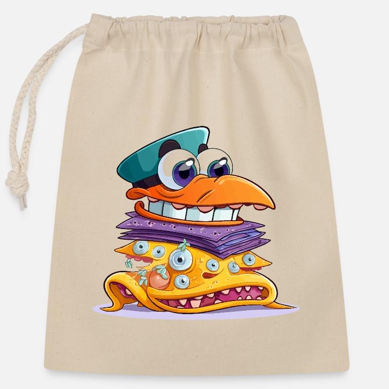 Sandwich MonsterStack coloré - Sac cadeau en coton avec cordon (25 x 30 cm) - nature