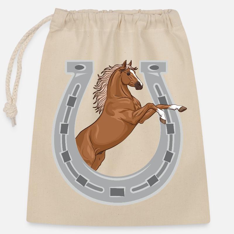 Un cheval cabré dans un fer à cheval - Sac cadeau en coton avec cordon (25 x 30 cm) - nature