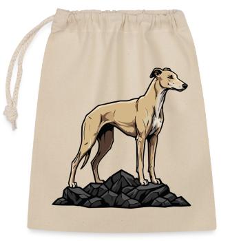 Greyhound Dog on Rock Portrait Sand Greyhound - Closable cotton gift bag (25x30cm) - nature - Front