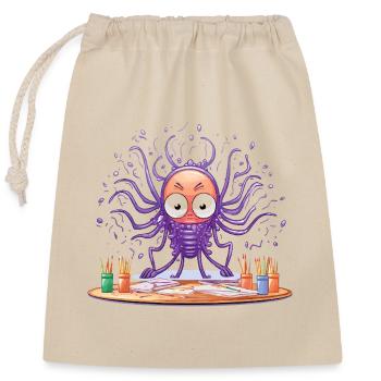 Kreativer Tinten-Octopus - Verschließbarer Geschenkbeutel aus Baumwolle (25x30cm) - Natur - Vorne