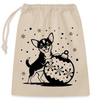 Cheerful Chihuahua with Christmas Bauble - Closable cotton gift bag (25x30cm) - nature - Front